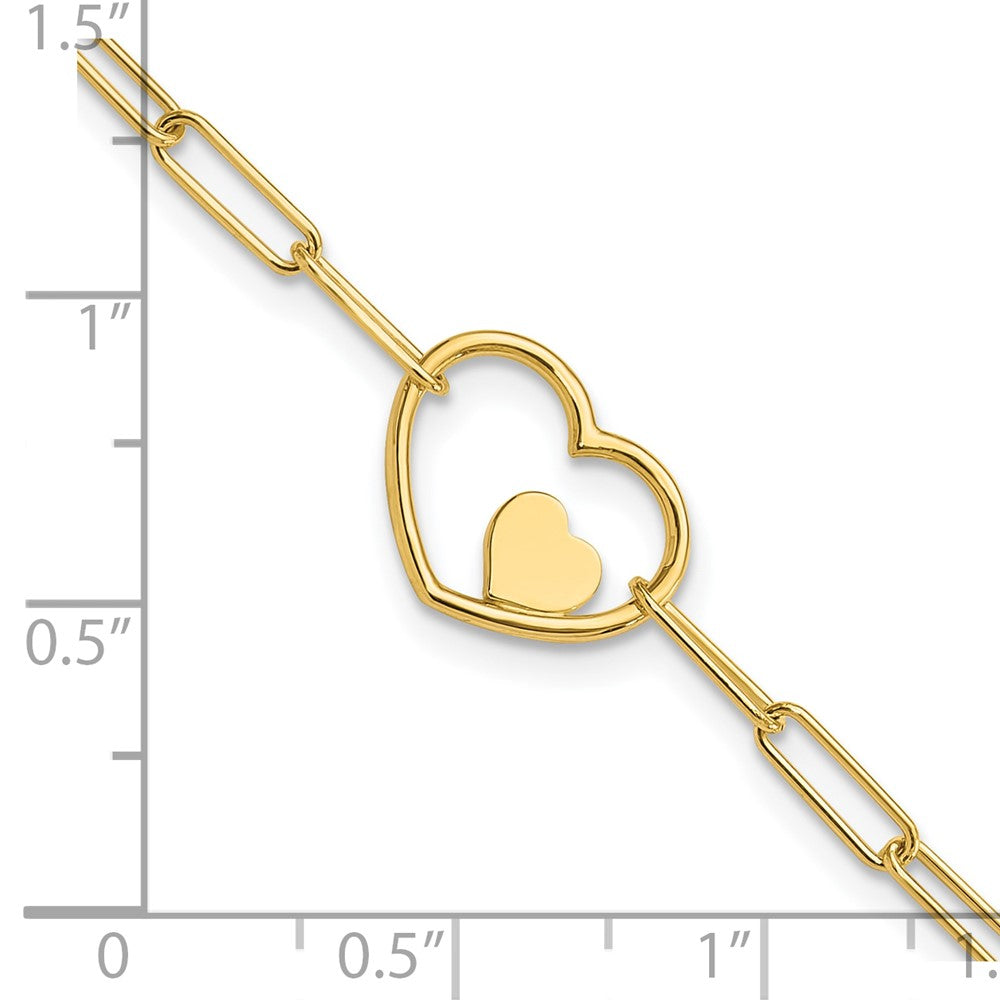 Paperclip Link Heart Bracelet 7.25"