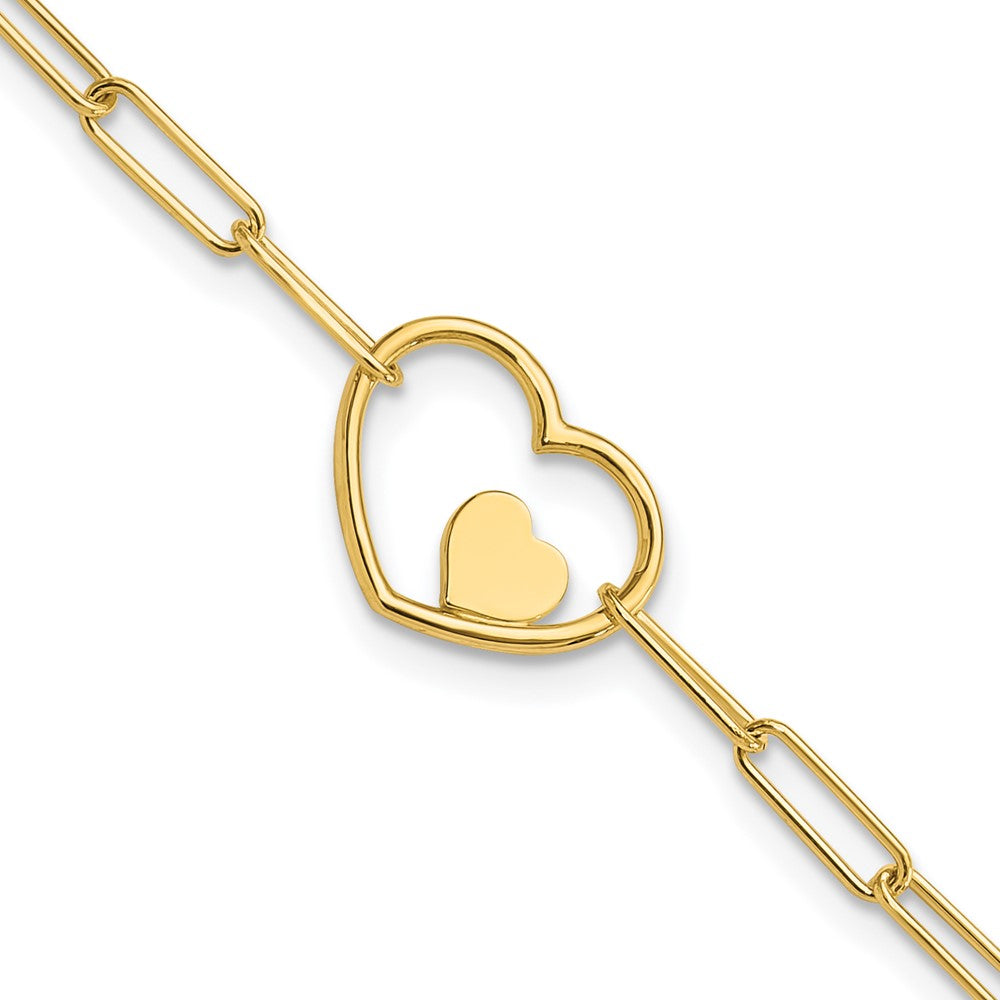Paperclip Link Heart Bracelet 7.25"
