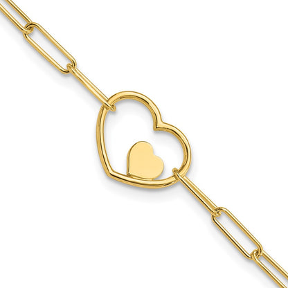 Paperclip Link Heart Bracelet 7.25"