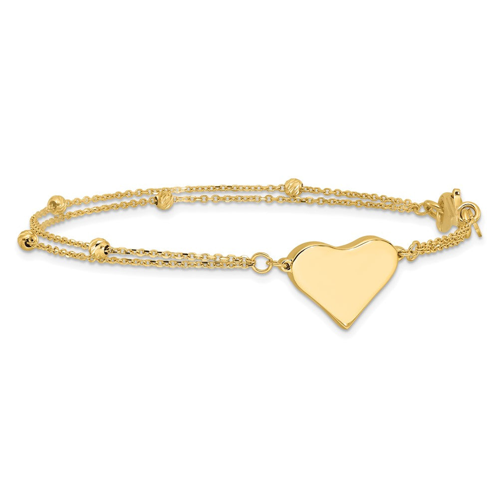 Polished and Diamond-cut Heart Beaded 2-Strand Bracelet 7.5"
