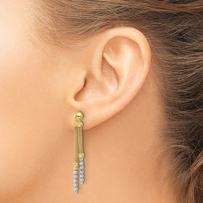 Polished and Diamond-cut Beaded Dangle Post Earrings