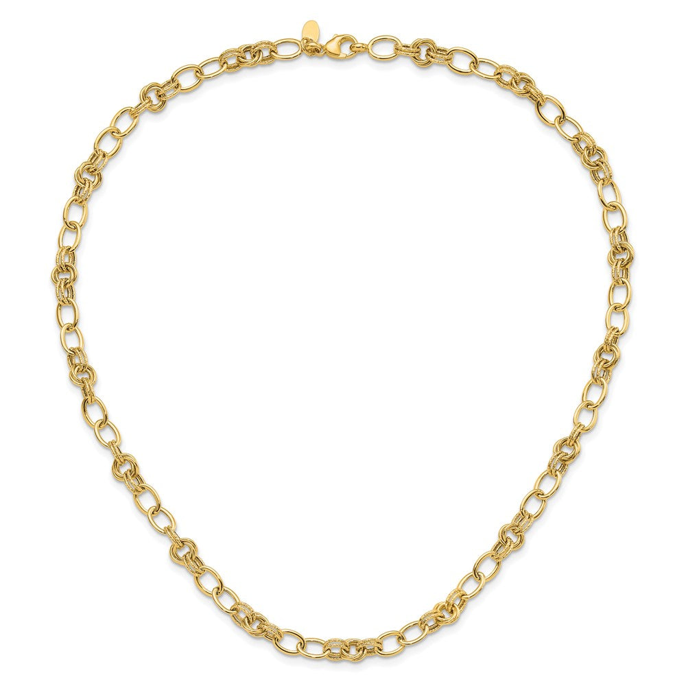 Polished and Textured Fancy Link Necklace 18.5" - 6mm