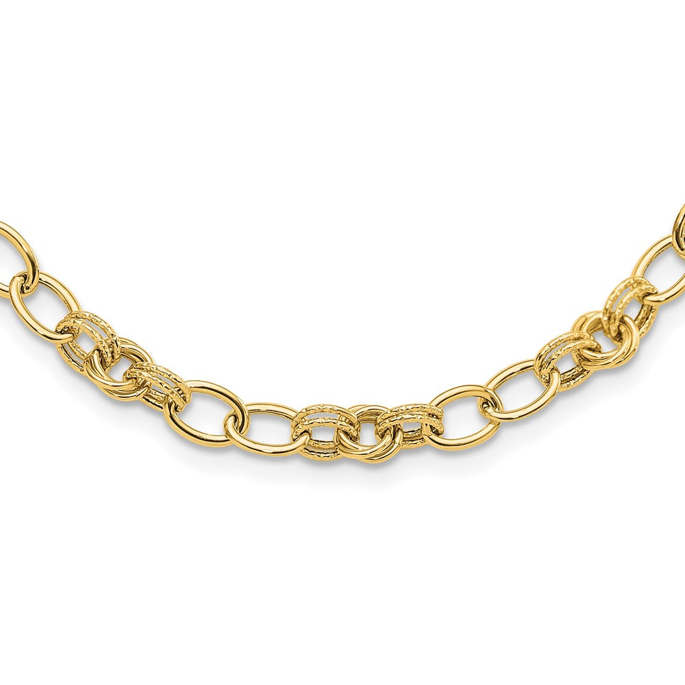Polished and Textured Fancy Link Necklace 18.5" - 6mm
