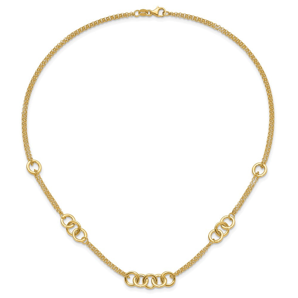 Polished 2-Strand Linked Circle Necklace 17"