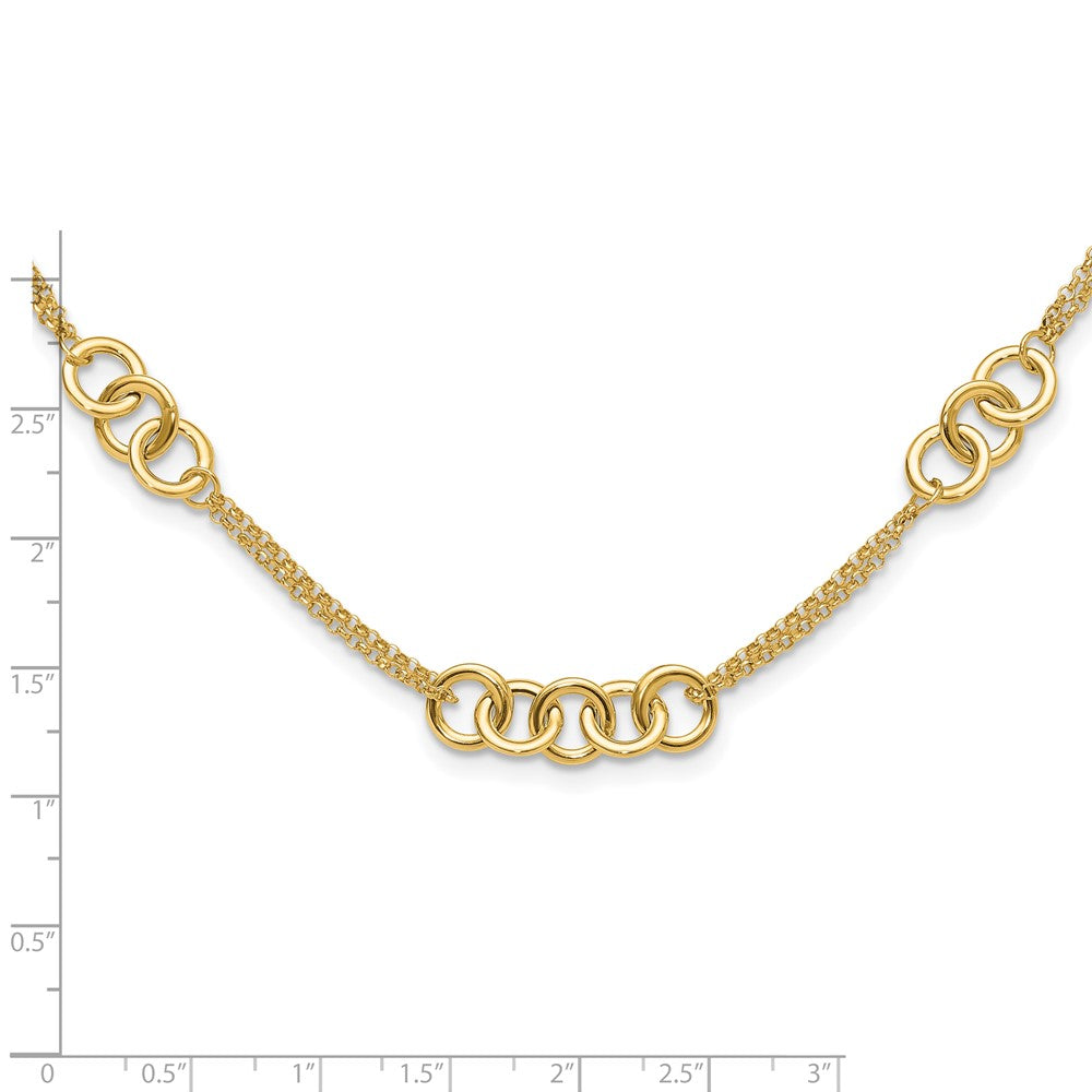 Polished 2-Strand Linked Circle Necklace 17"
