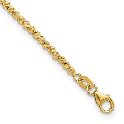 Polished and Diamond-cut Beaded Bracelet 7.5" - 2mm