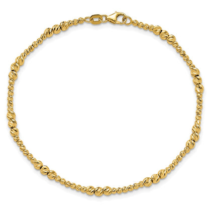 Diamond-cut Beaded Bracelet 7.5" - Yellow Gold