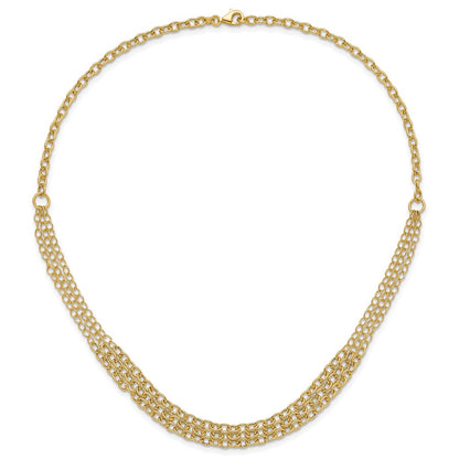 Polished and Textured Fancy 3 Layer Cable Necklace 17"