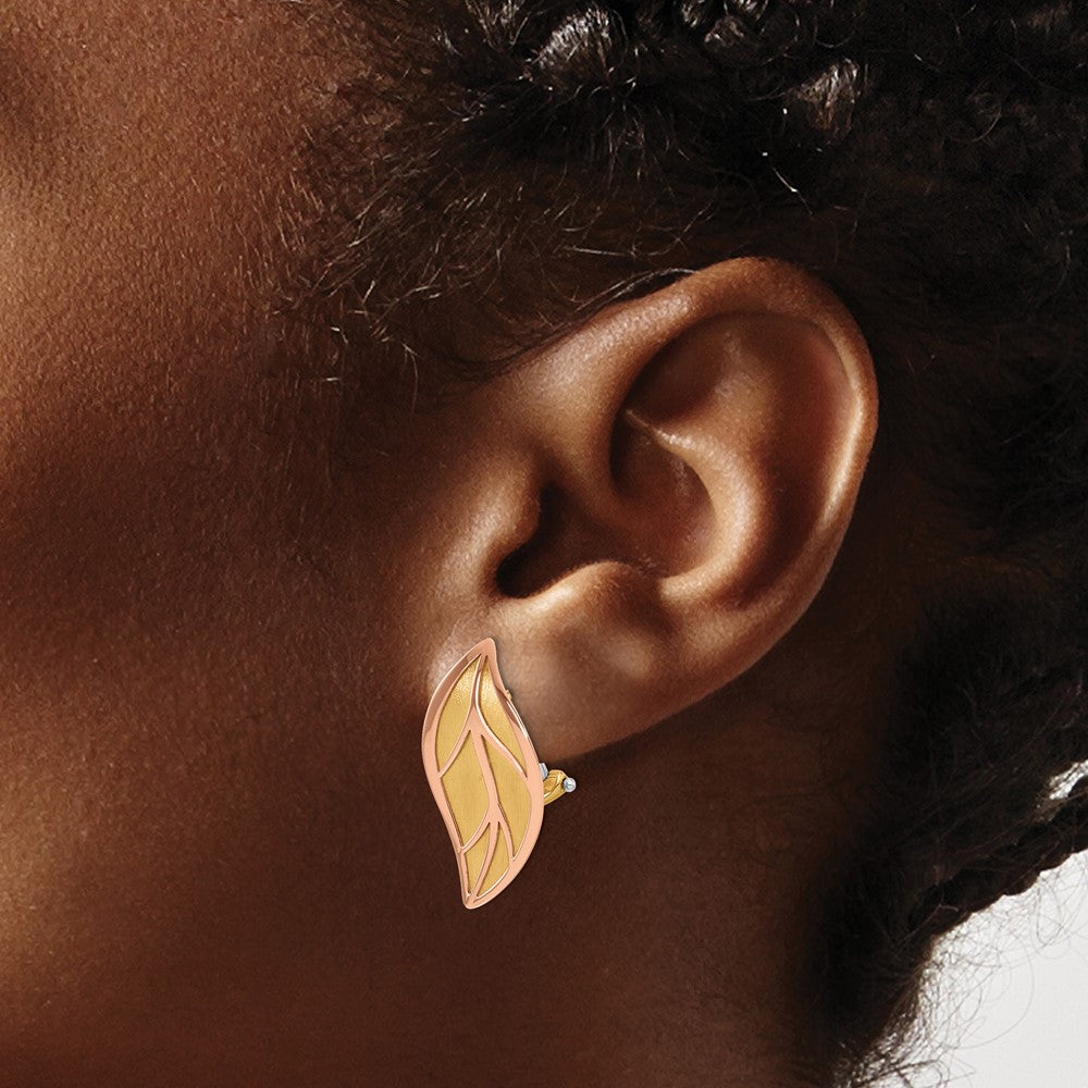 Polished / Brushed Leaf Omega Back Earrings