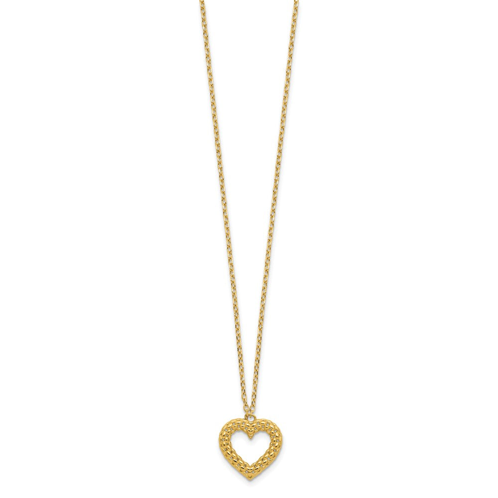 Polished Textured Heart Necklace 18"