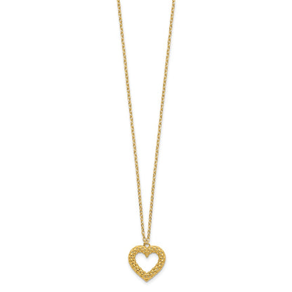Polished Textured Heart Necklace 18"