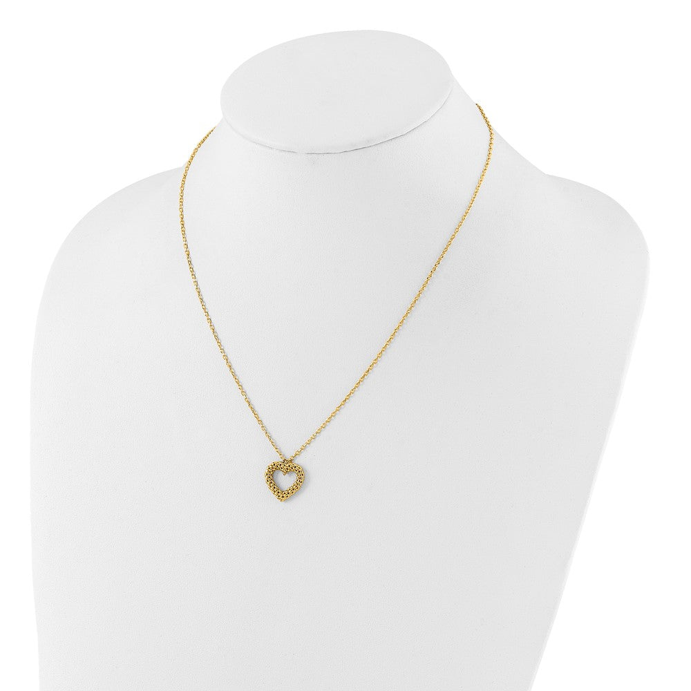 Polished Textured Heart Necklace 18"