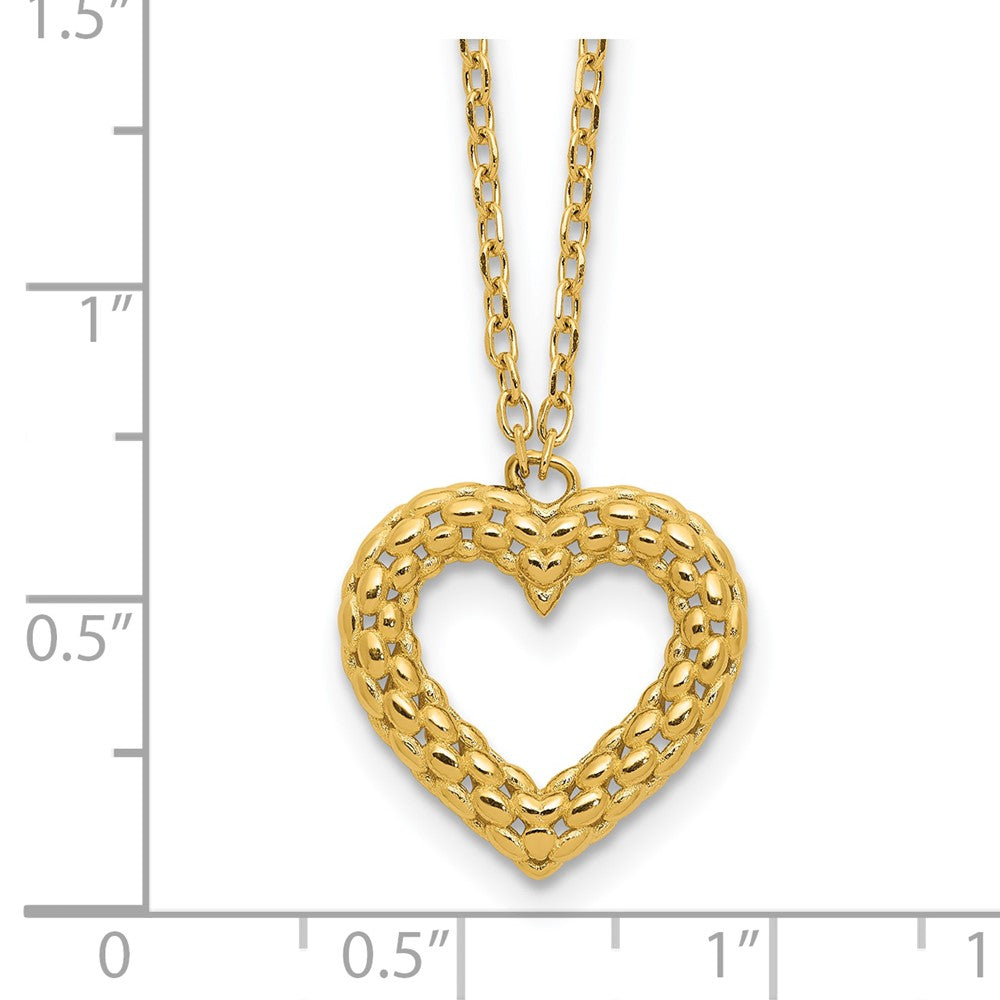 Polished Textured Heart Necklace 18"
