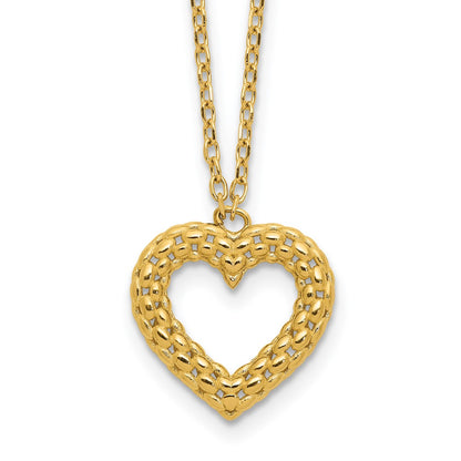 Polished Textured Heart Necklace 18"