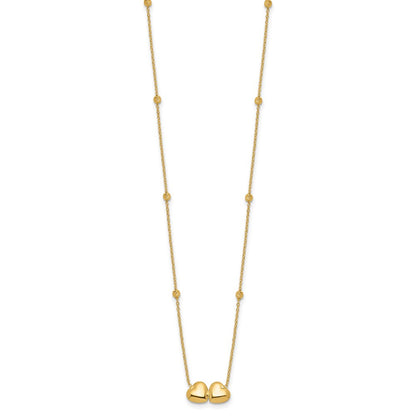 D/C Beaded Double Heart w/2in ext. Necklace