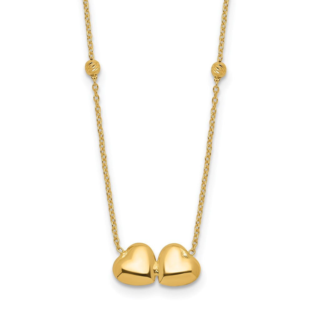 D/C Beaded Double Heart w/2in ext. Necklace
