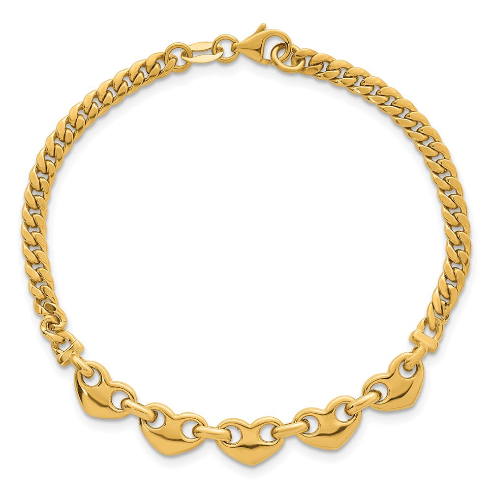 Polished Hearts Curb Link Bracelet 7"