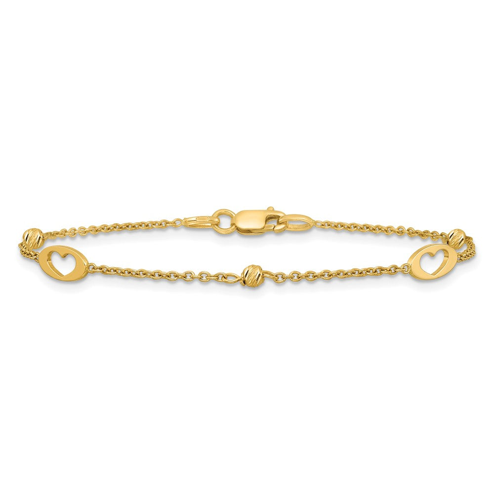 Polished Link Hearts and D/C Beads Bracelet 7.5"