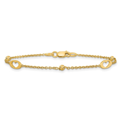 Polished Link Hearts and D/C Beads Bracelet 7.5"
