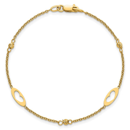Polished Link Hearts and D/C Beads Bracelet 7.5"