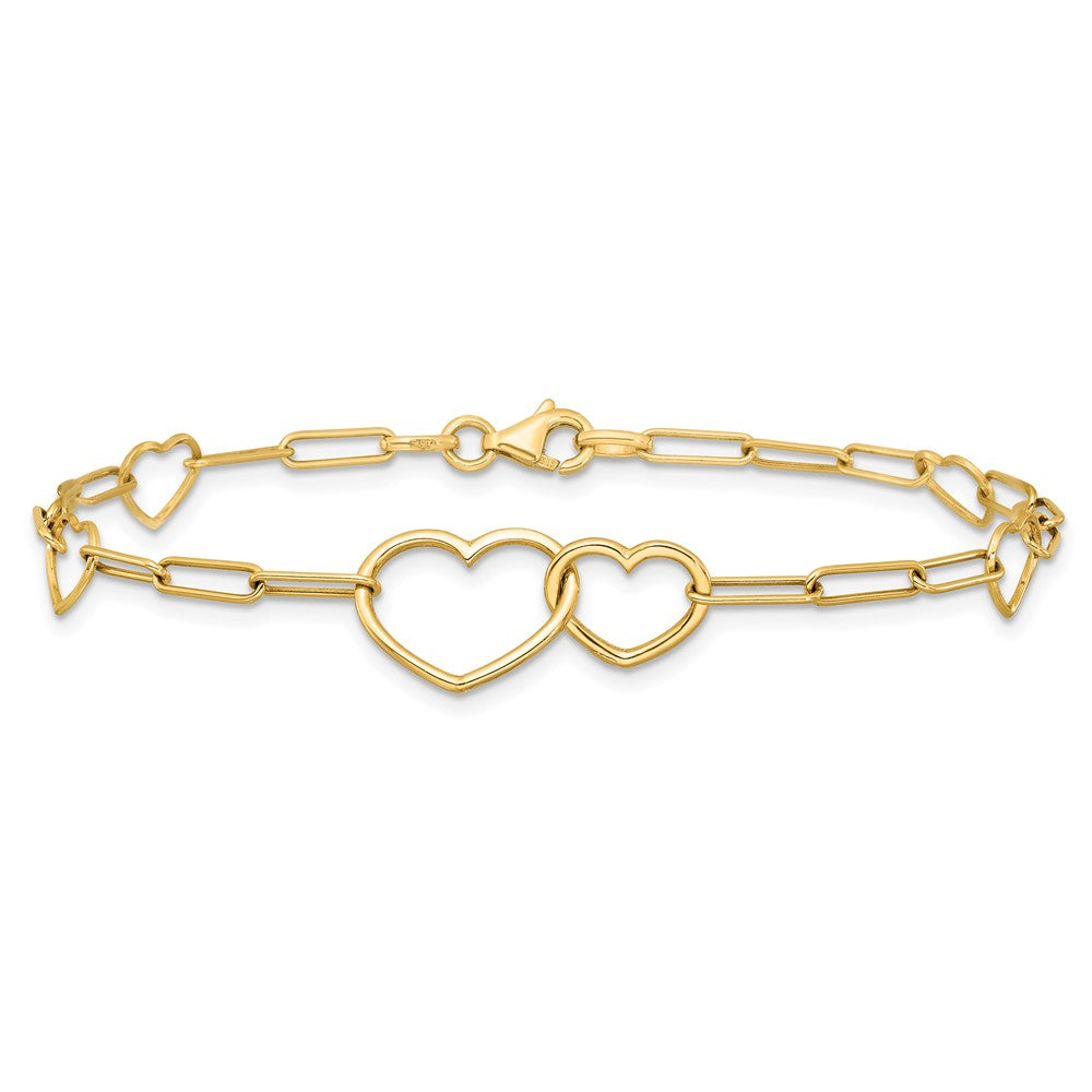 Polished Paper Clip Link Heart Shape Bracelet 7.5"