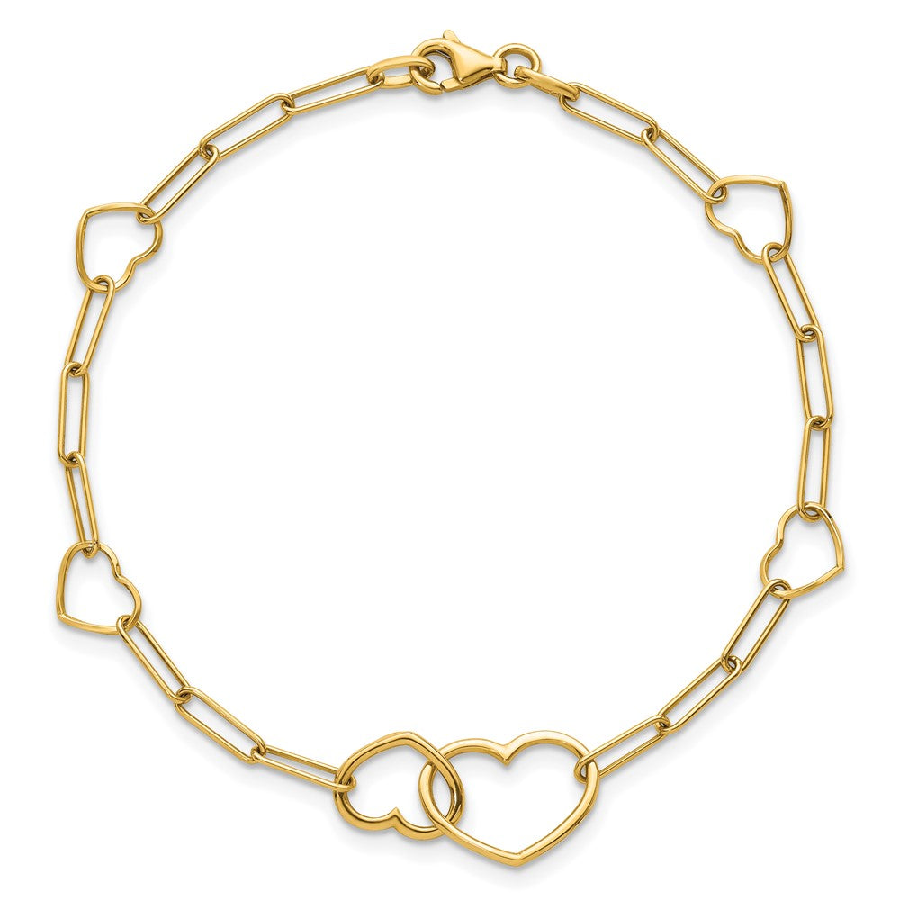 Polished Paper Clip Link Heart Shape Bracelet 7.5"