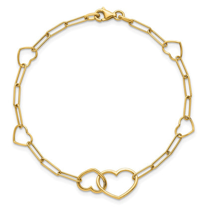 Polished Paper Clip Link Heart Shape Bracelet 7.5"