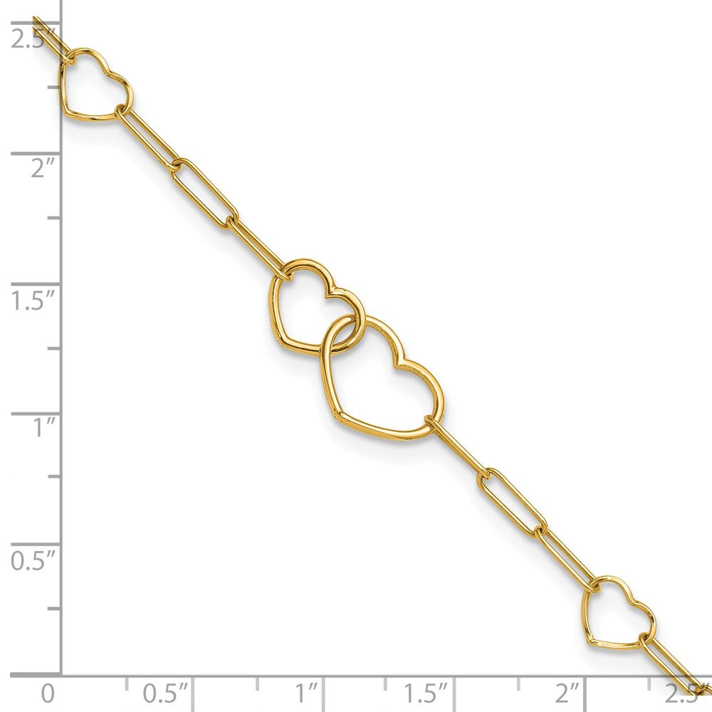 Polished Paper Clip Link Heart Shape Bracelet 7.5"