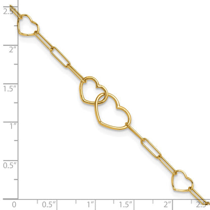 Polished Paper Clip Link Heart Shape Bracelet 7.5"