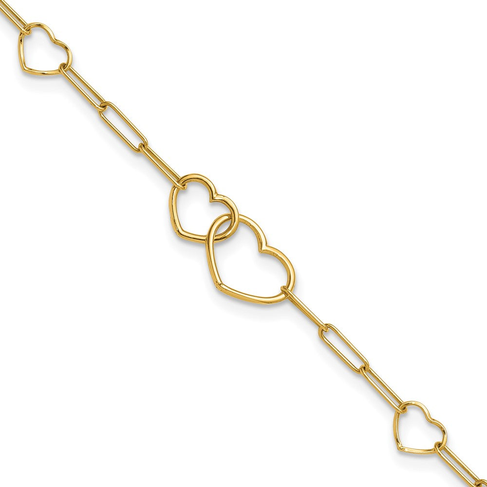 Polished Paper Clip Link Heart Shape Bracelet 7.5"