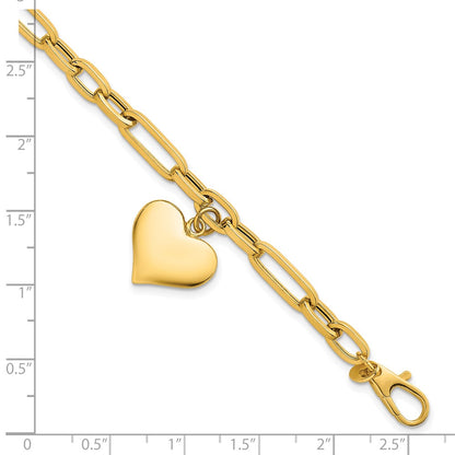 Polished Paperclip Link With Heart Dangle Bracelet 7.5"