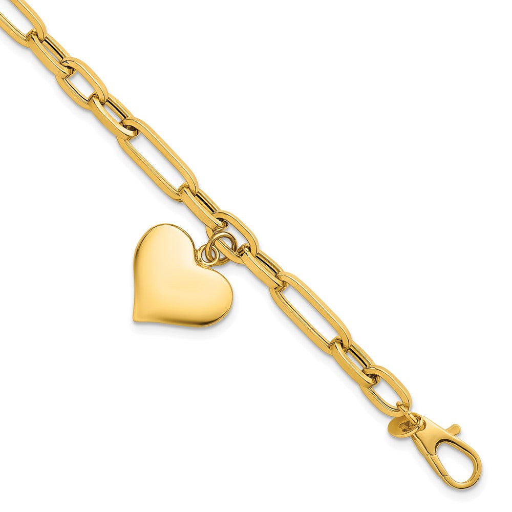 Polished Paperclip Link With Heart Dangle Bracelet 7.5"