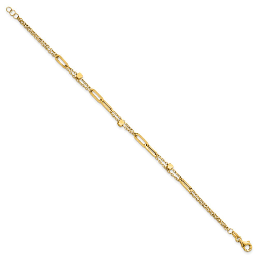 Polished and Beaded 2-Strand Fancy Link Bracelet 7.5"