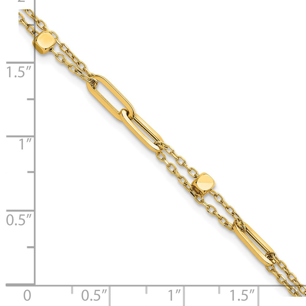 Polished and Beaded 2-Strand Fancy Link Bracelet 7.5"