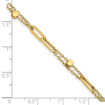 Polished and Beaded 2-Strand Fancy Link Bracelet 7.5"