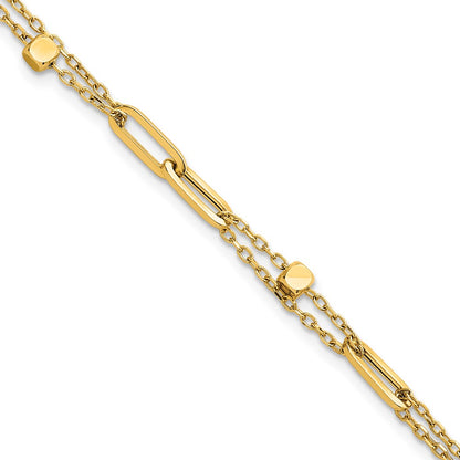 Polished and Beaded 2-Strand Fancy Link Bracelet 7.5"
