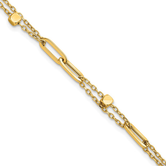 Polished and Beaded 2-Strand Fancy Link Bracelet 7.5"
