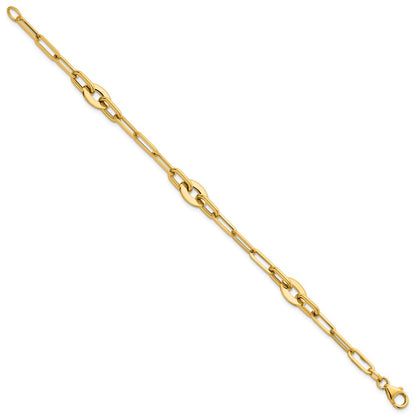 Polished Flat Oval and Paperclip Link Bracelet 7.25"