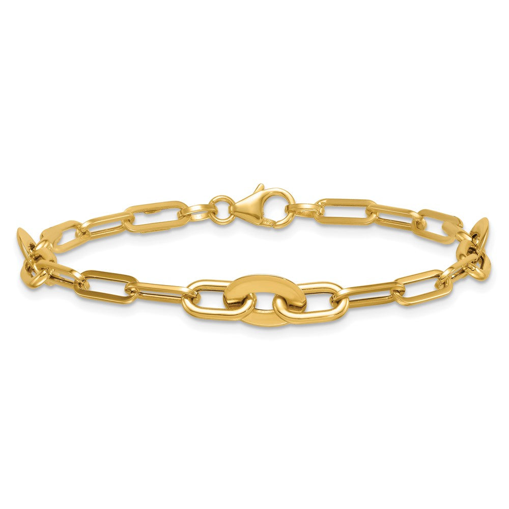 Polished Flat Oval and Paperclip Link Bracelet 7.25"