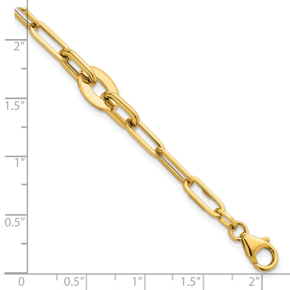 Polished Flat Oval and Paperclip Link Bracelet 7.25"