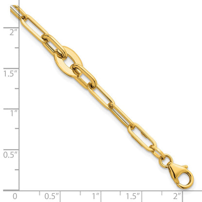 Polished Flat Oval and Paperclip Link Bracelet 7.25"