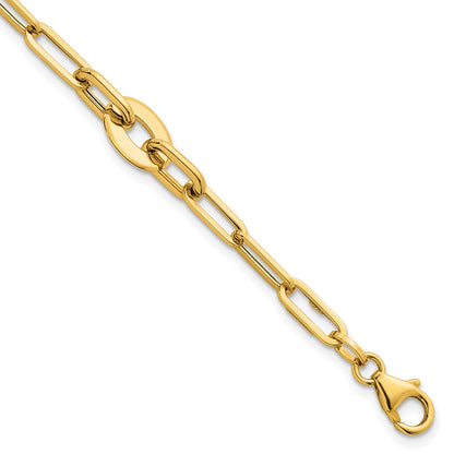 Polished Flat Oval and Paperclip Link Bracelet 7.25"