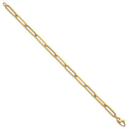 Polished and Textured Paperclip Link Bracelet 7.5"
