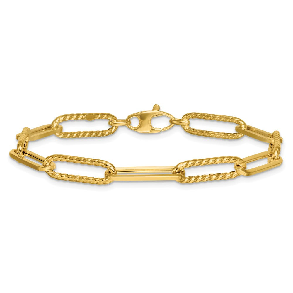 Polished and Textured Paperclip Link Bracelet 7.5"
