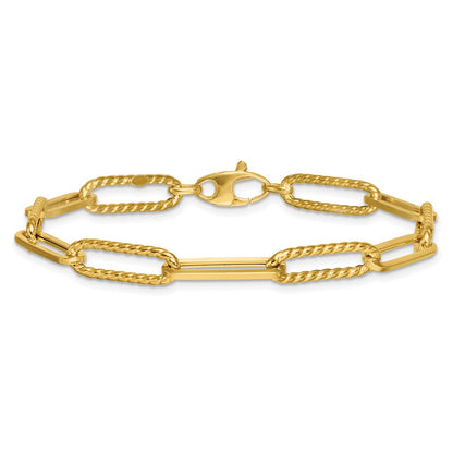 Polished and Textured Paperclip Link Bracelet 7.5"