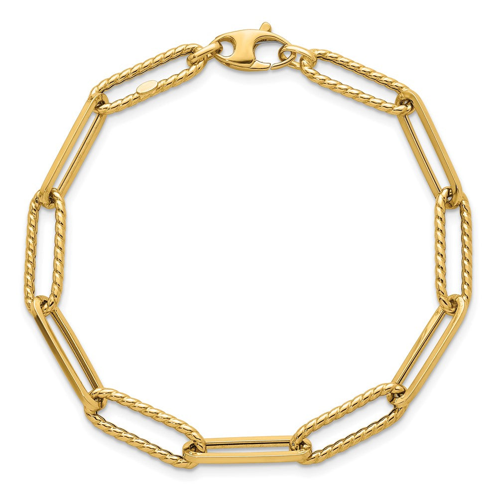 Polished and Textured Paperclip Link Bracelet 7.5"