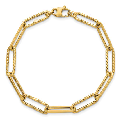 Polished and Textured Paperclip Link Bracelet 7.5"