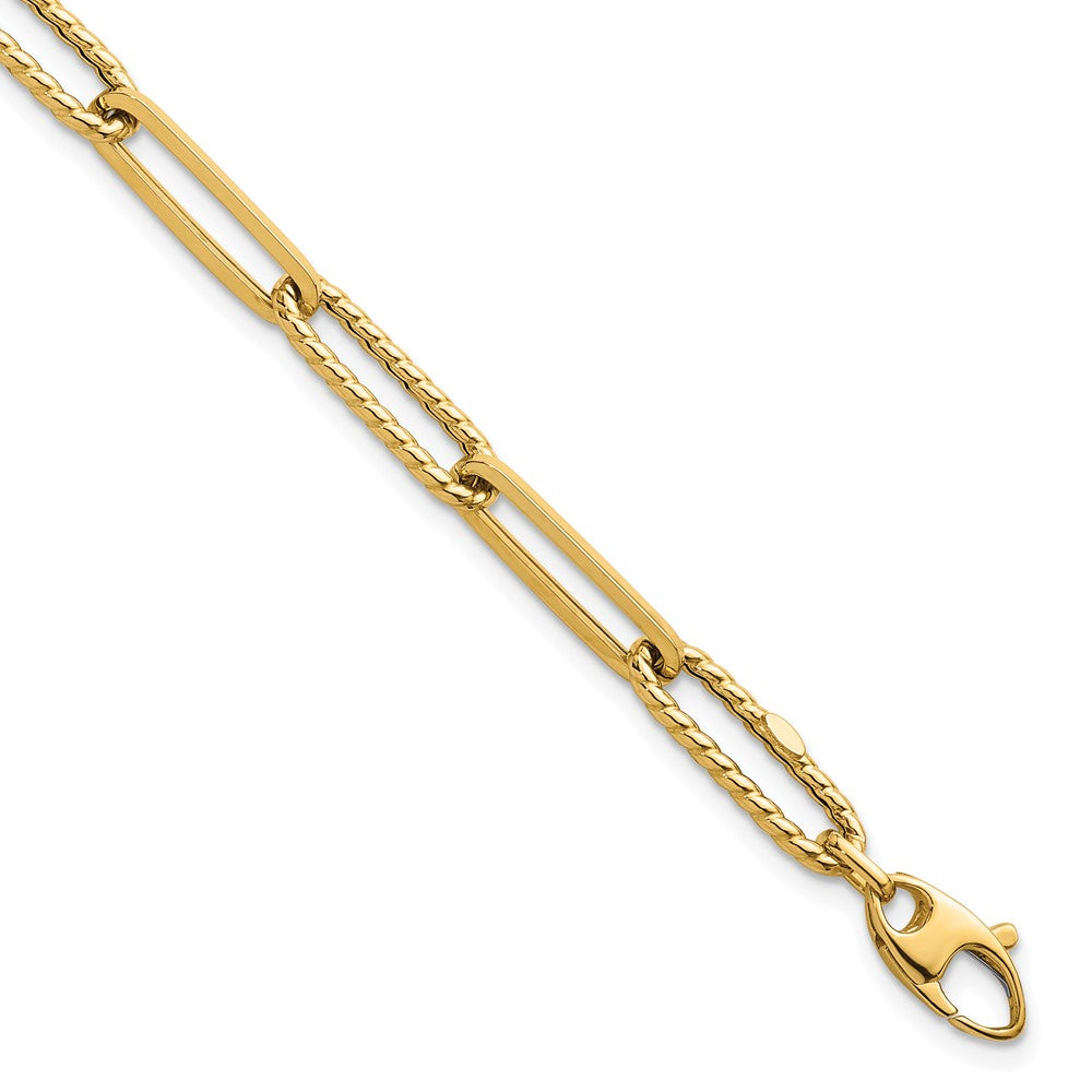 Polished and Textured Paperclip Link Bracelet 7.5"