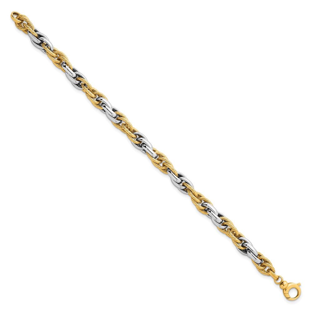 Polished Textured Fancy Rope Link Bracelet 7"