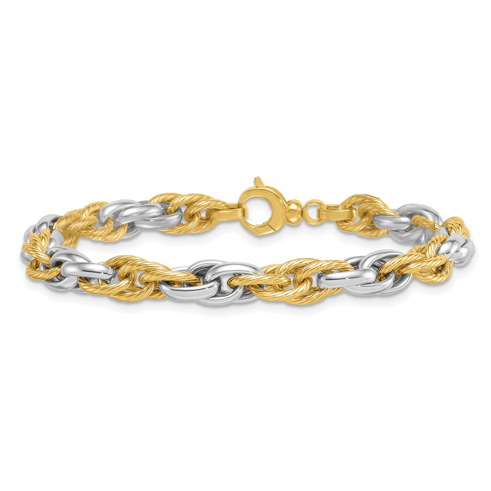 Polished Textured Fancy Rope Link Bracelet 7"